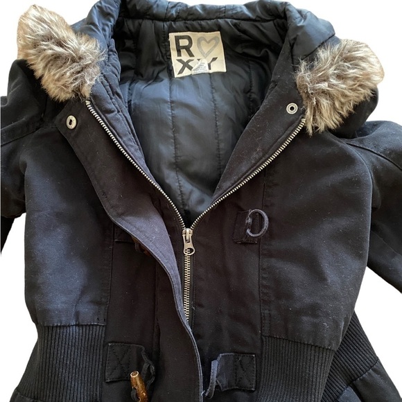 Roxy Faux Fur Lapel Utility Jacket Distressed Women SP Small Petite - Picture 2 of 9